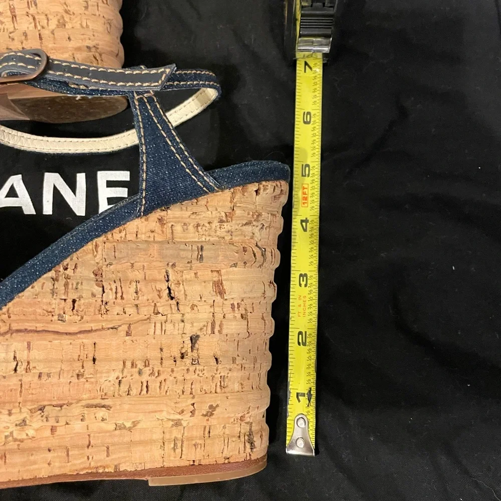 Authentic Chanel Wedge, Jean Material and Flower application, Size 9 1/2 - Picture 5 of 6